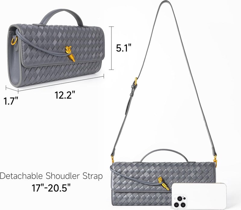 Joryin Woven Purse for Women Evening Clutch Woven Leather & Suede Handbags Crossbody Bag Suede Purse Formal Evening Bag - Image 4